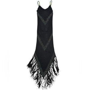 Vintage Cache Black Crochet
Rainbow Beaded Fringe Details Dress size Small